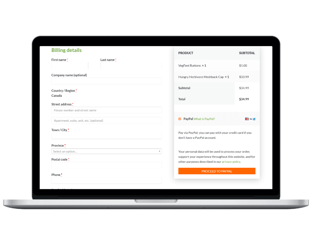 Ptbo Vegshop checkout page