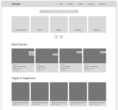 Recipe app home page wireframe