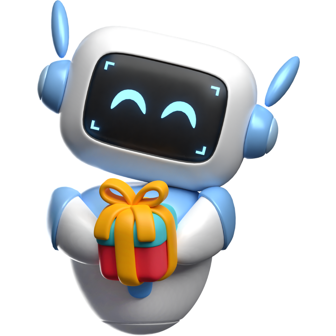 Cute robot holding a gift