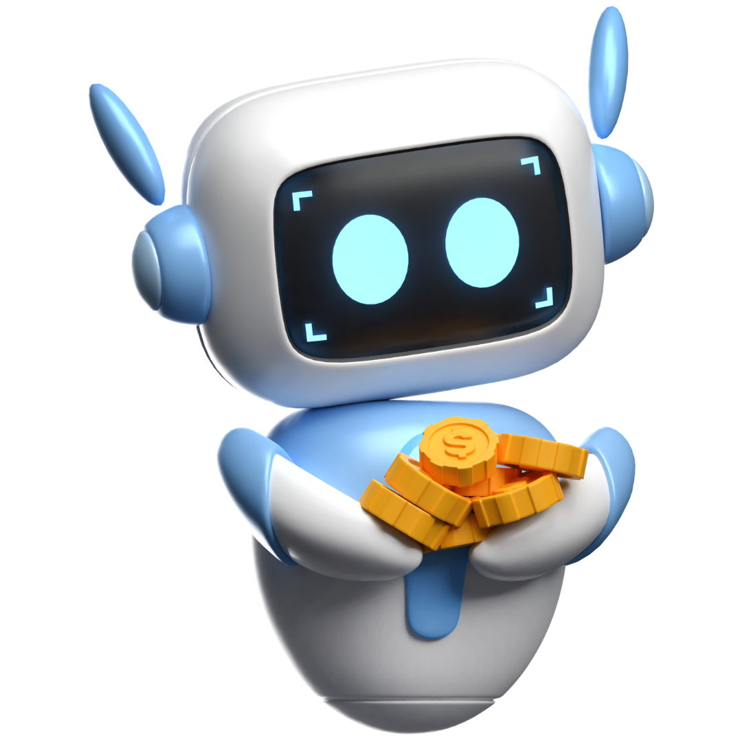 cute robot holding coins