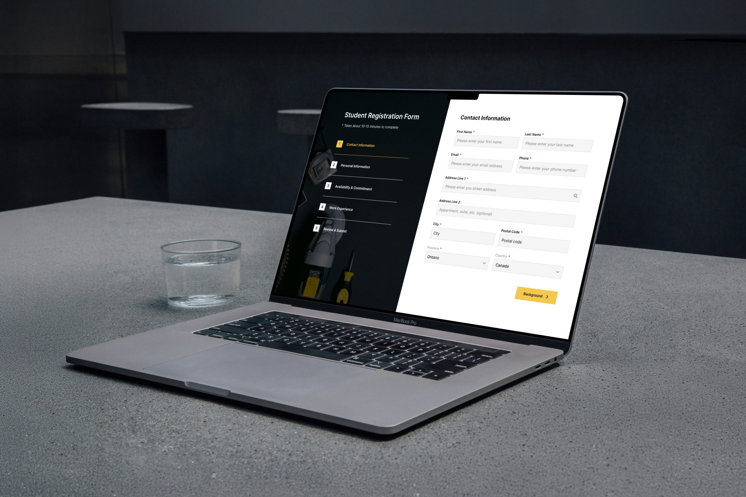 Registration system mockup