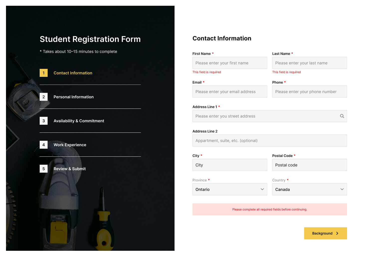 Contact Information – errors showing