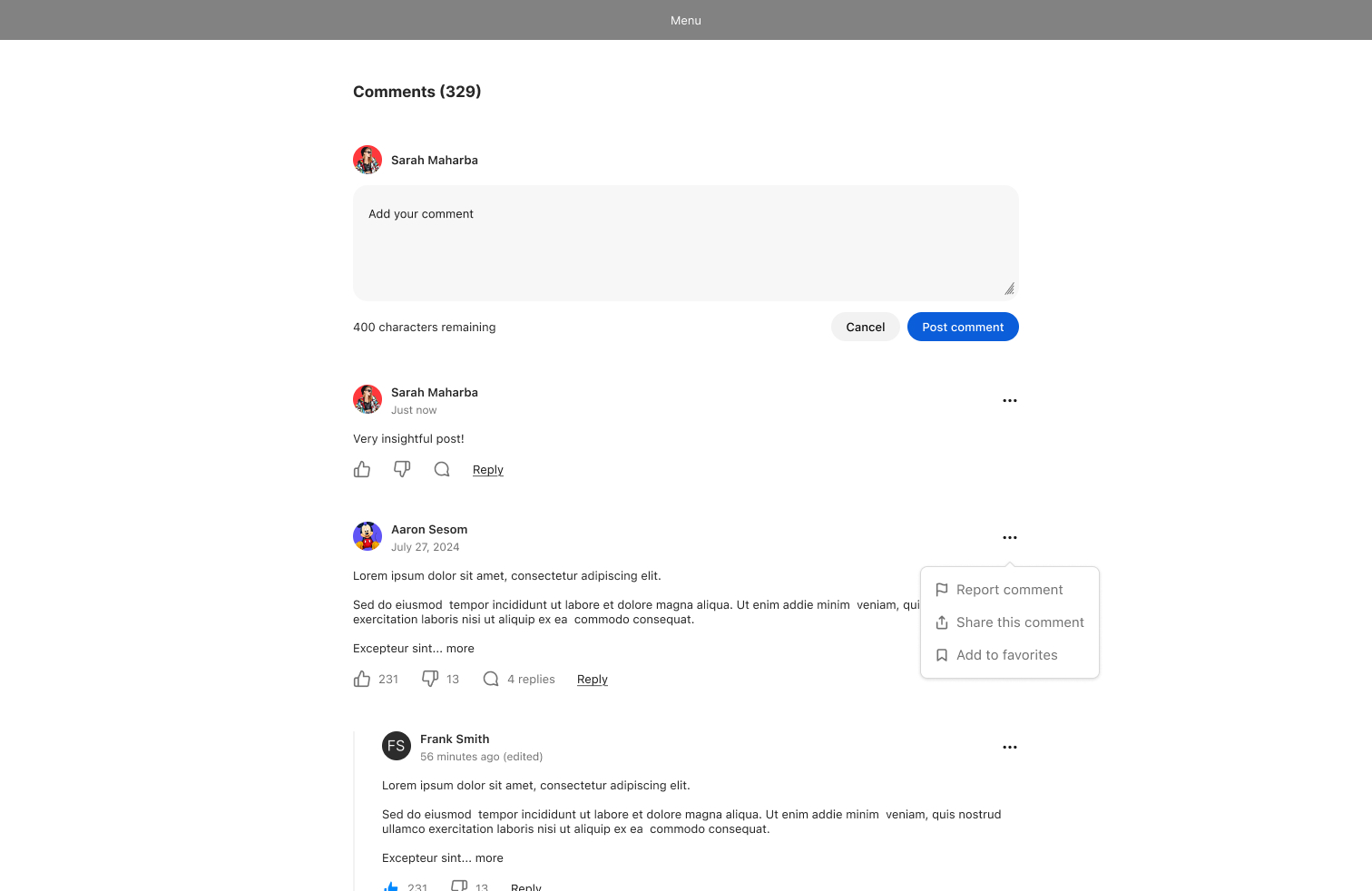 Blog post action - others' comments