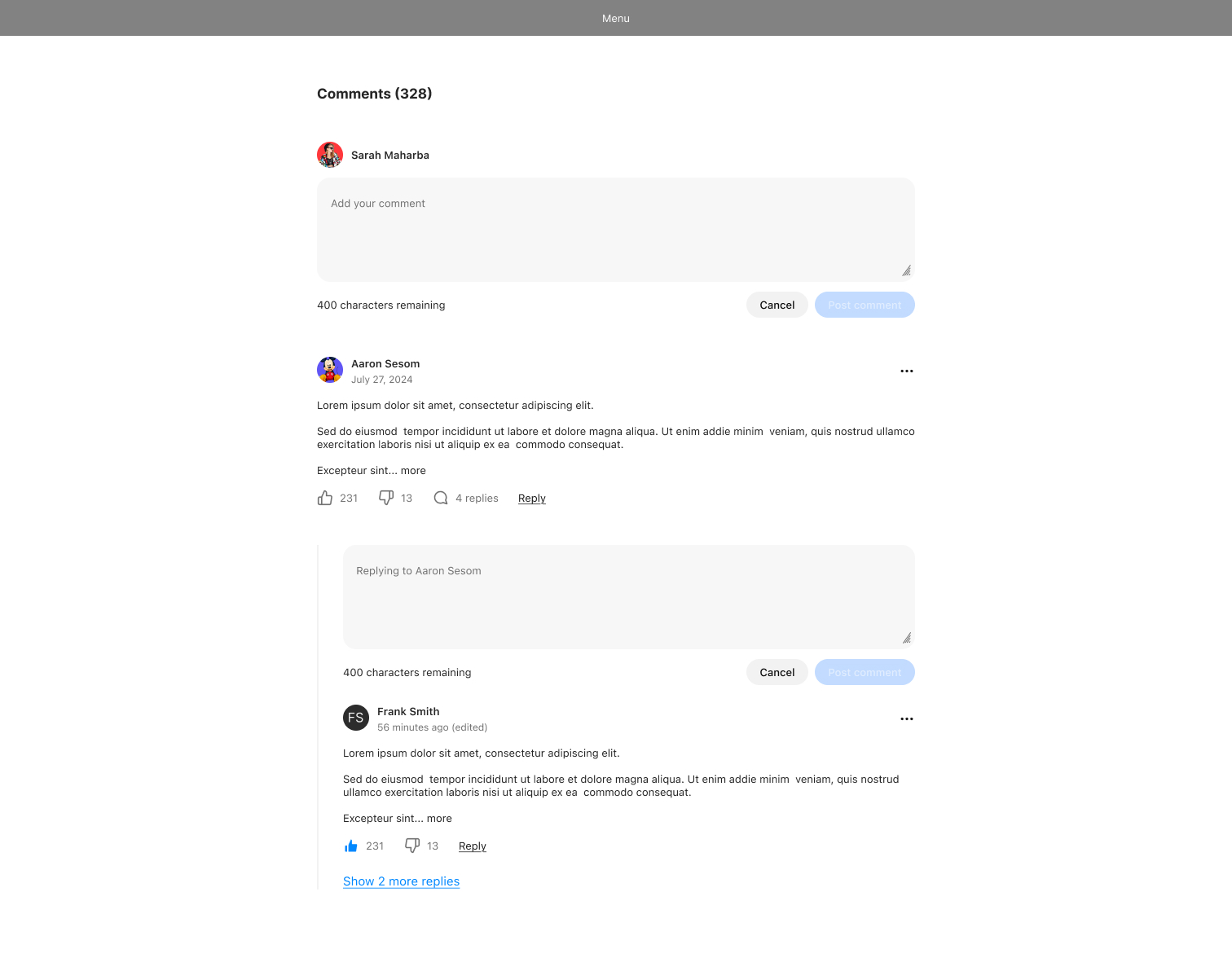 Blog post comment section