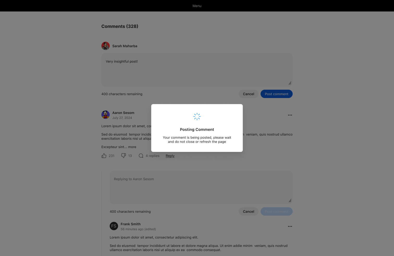 Blog post - posting comment