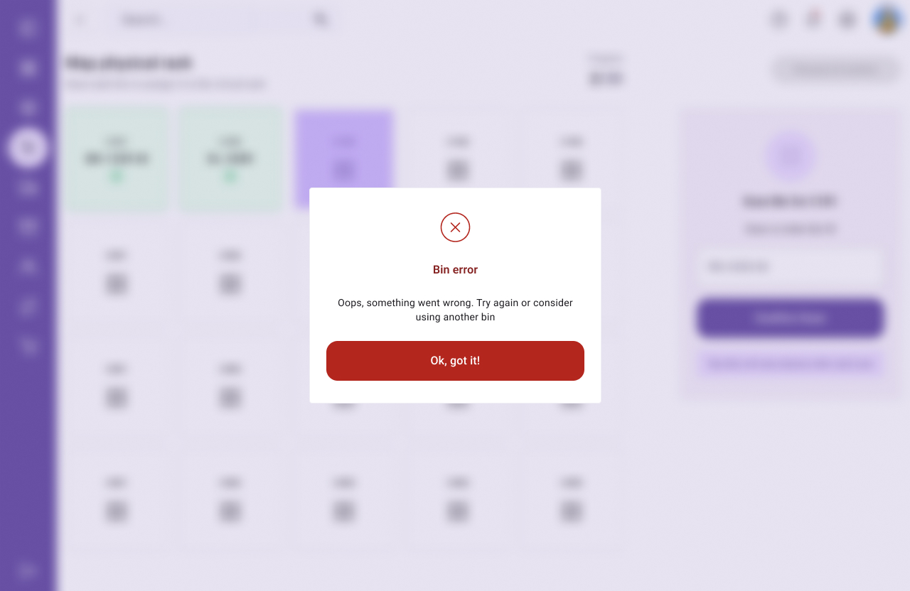 Map Rack – Error Multipick system - error mapping bin