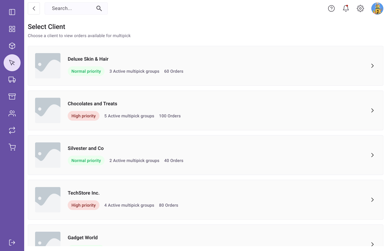 Select Client Multipick system -select client